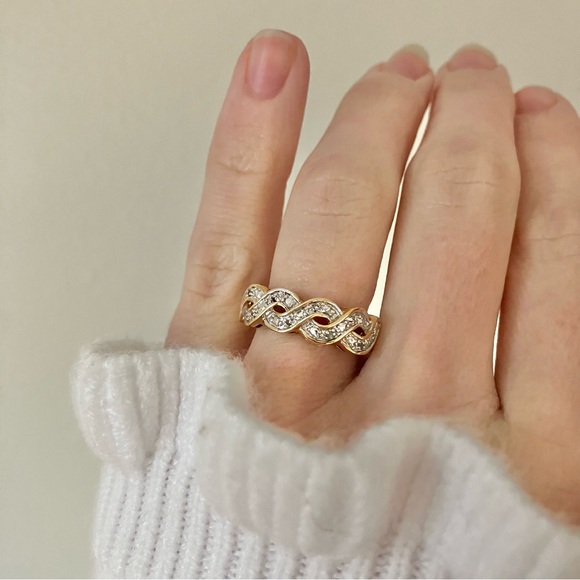 Eternity Twist Gold Helix Braid Pave Band Ring “Bellamy” Classic Engagement Prom - Picture 12 of 12